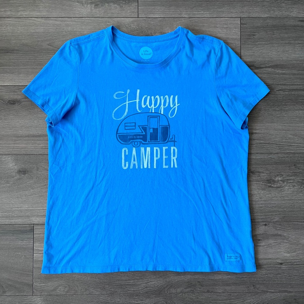 Life is Good Happy Camper Crusher Tee Blue Short Sleeve Graphic T-Shirt XL